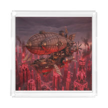Dirigeable Steampunk Volant Au-Dessus D'une Ville