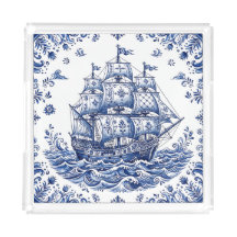 Navire marchand de style Delft bleu blanc