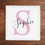 Plateau En Acrylique Nom personnalisé moderne Monogramme rose<br><div class="desc">Nom personnalisé moderne Monogramme rose</div>