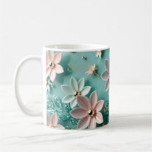 Plateau en bois floral élégant et ensemble de mug