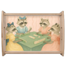 Racons mignons vintage jouant au Mahjong