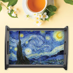 Plateau Starry Night Crescent Moon Van Gogh<br><div class="desc">Un plateau de service d'art avec Starry Night (1889) une peinture à l'huile post-impressionniste de Vincent Van Gogh (1853-1890). Le plateau représente un paysage nocturne avec un croissant de lune dans le ciel.</div>
