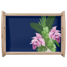 Tropical Medinilla Rose Flower Vase sur Bleu foncé