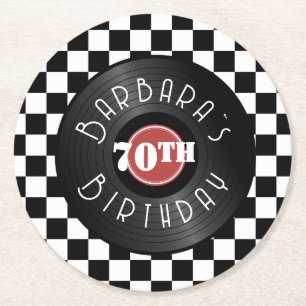 Platenspeler Rock N Roll Themaparty Verjaardag Ronde Kartonnen Onderzetter