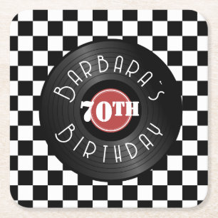 Platenspeler Rock N Roll Themaparty Verjaardag Vierkante Kartonnen Onderzetter