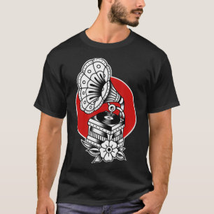  platenspeler Traditionele Tattoo kunst Muziek T-shirt