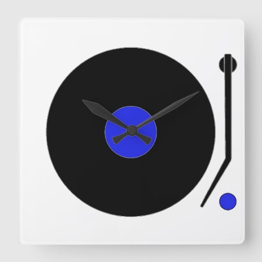 Platenspeler wandklok vierkante klok (Voorkant)