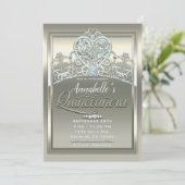 Platina Ivoor Prinsessen Hart Tiara Quinceañera Kaart (Staand voorkant)