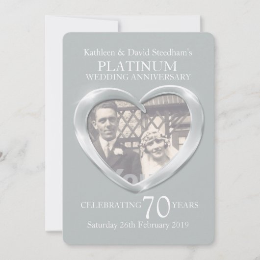 Platine mariage photo du coeur 70 ans invitation d (Devant)