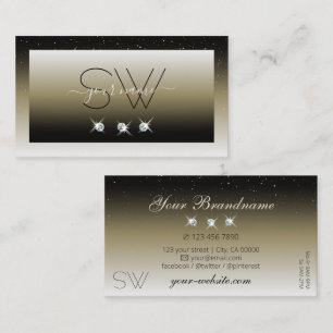 Platinum Beige Gradiënt Glitter Diamanten Monogram Visitekaartje