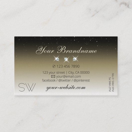 Platinum Beige gradiënt Sparkle Diamonds Monogram Visitekaartje (Achterkant)