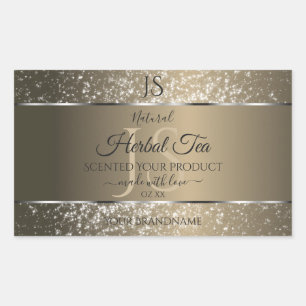 Platinum Beige met Glitter Initialen Productlabel Rechthoekige Sticker