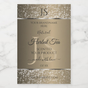 Platinum Beige met Glitter Initialen Productlabel Voedselcontainer Etiket