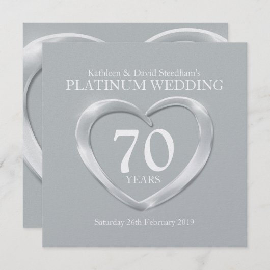 Platinum bruiloft hart 70 jaar uitnodiging (Voorkant / Achterkant)