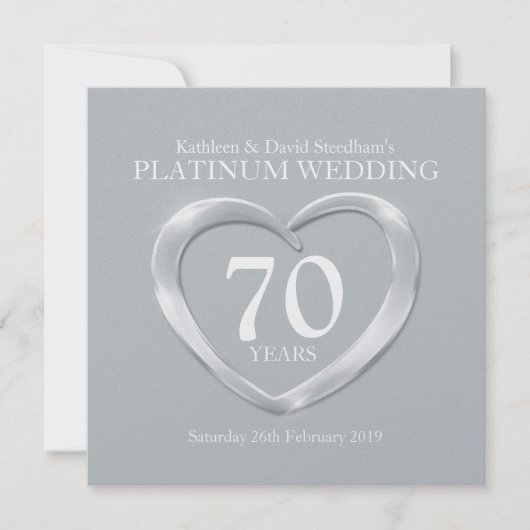 Platinum bruiloft hart 70 jaar uitnodiging (Voorkant)