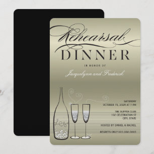 Platinum Champagne Rehearsal Dinner Party Invite Kaart