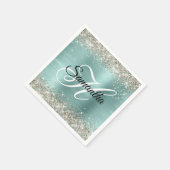 Platinum Glitter Bleek Turquoise Folie Monogram Servet (Hoek)
