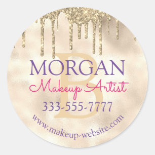 Platinum Gold Glitter DIY Naam Monogram Beroep Ronde Sticker