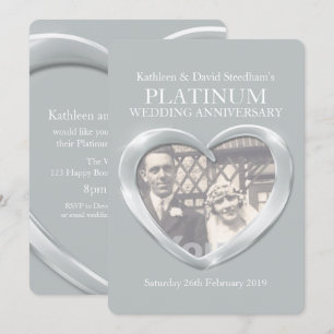 Platinum huwelijks hart foto jubileum uitnodiging