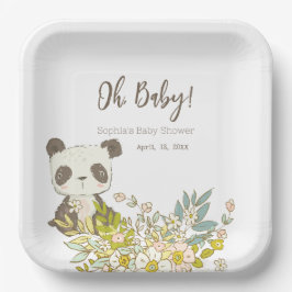 Plato cuadrado Baby Shower Panda Papieren Bordje