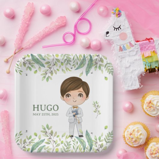 Plato de papel cuadrado HUGO Primera Comunión Papieren Bordje (Feest)