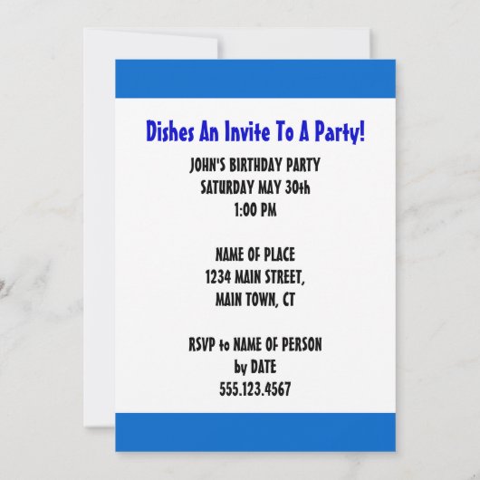 Plats et Invitation à un Invitation de fête (Dos)