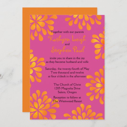 Plats roses et orange - faire-part de mariage (Devant / Derrière)