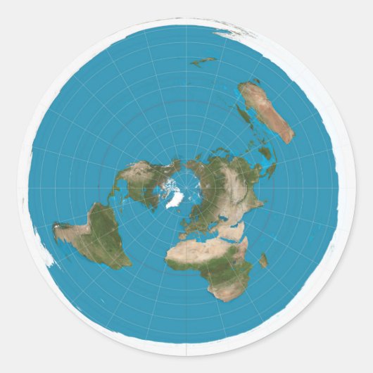 Platte Aarde Azimuthal Equidistant Kaart Stickers (Voorkant)