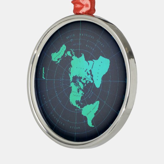 Platte aardkaart (Azimuthal equidistant projection Metalen Ornament (Links)