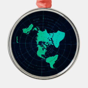 Platte aardkaart (Azimuthal equidistant projection Metalen Ornament