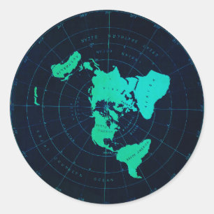 Platte aardkaart (Azimuthal equidistant projection Ronde Sticker