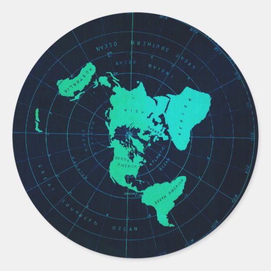 Platte aardkaart (Azimuthal equidistant projection Ronde Sticker (Voorkant)
