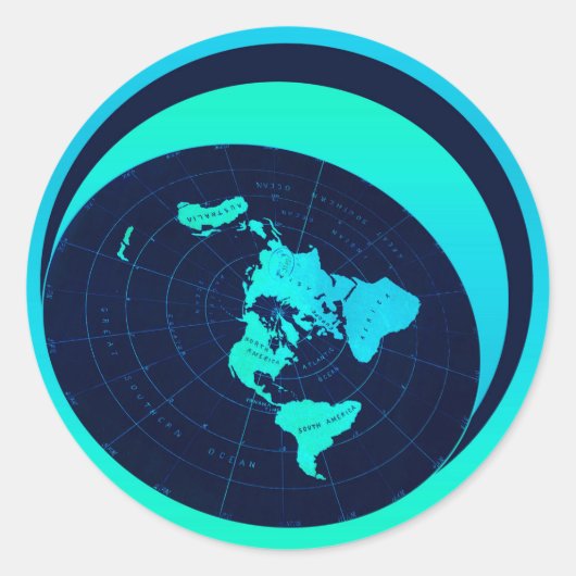 Platte aardkaart (Azimuthal equidistant projection Ronde Sticker (Voorkant)