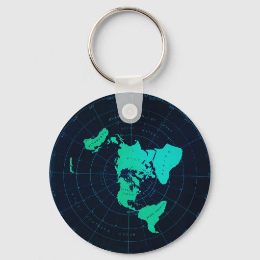Platte aardkaart (Azimuthal equidistant projection Sleutelhanger (Voorkant)
