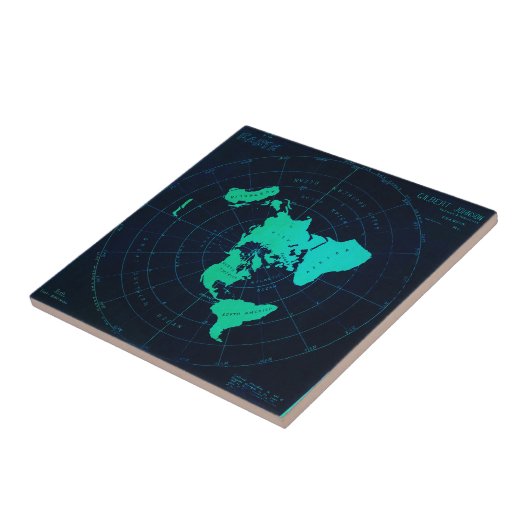 Platte aardkaart (Azimuthal equidistant projection Tegeltje (Zijkant)