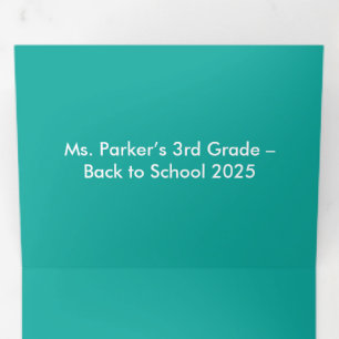 Platte Blauwgroen achtergrond – Back-to-School Tex Drieluik Kaart