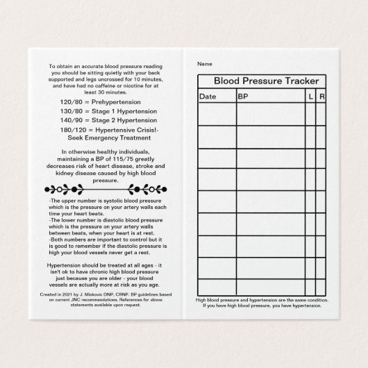 Platte bloeddrukmeter 2021 visitekaartjes (Buitenkant ongevouwen)