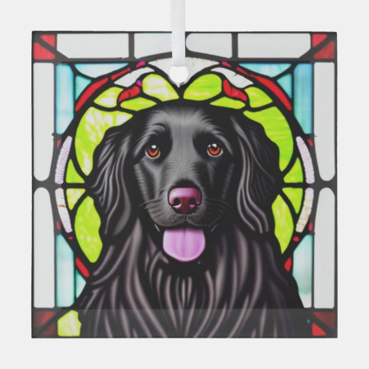 Platte gecoate retriever "Glas in lood" Glas Ornament (Voorkant)
