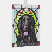 Platte gecoate retriever "Glas in lood" Glas Ornament (Voorkant Rechts)