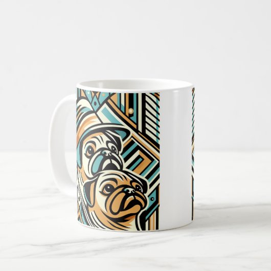 Platte hond met pet abstracte koffie mok cadeau (Voorkant links)