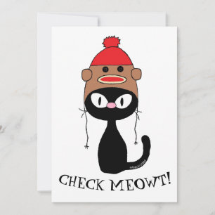Platte kaart Check Meowt Zwarte Kat met Sock Monke