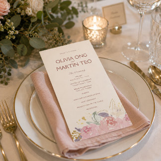 Platte kaart Elegant bloemen-huwelijksprogramma ui