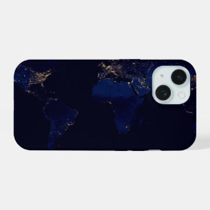 Platte kaart van de aarde die stadslichten van de iPhone 15 hoesje