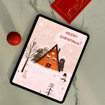 Platte kerstkaart “Gezellige Kerstmis" handgeteken
