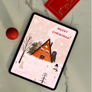 Platte kerstkaart “Gezellige Kerstmis" handgeteken Kaart