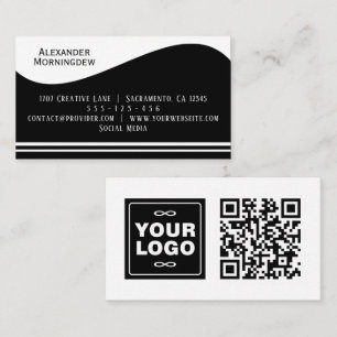 Platte labelrand - Golf zwart 1 - logo + QR-code Visitekaartje