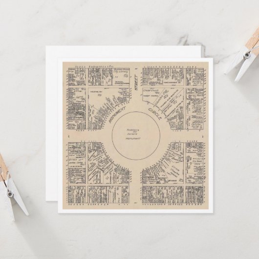 Platte Monument Circle Note Kaart Indianapolis (Voorkant / Achterkant in situ)