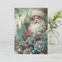 Platte Niet-Foto Vintage Blauwe Kerstman Kerstkaar