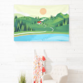 Platte stijl van het huis in de heuvel spandoek (Insitu)