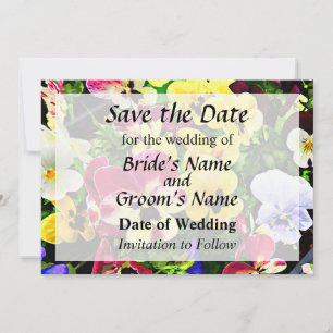 Platte viooltjes gemengde kleuren Save the Date